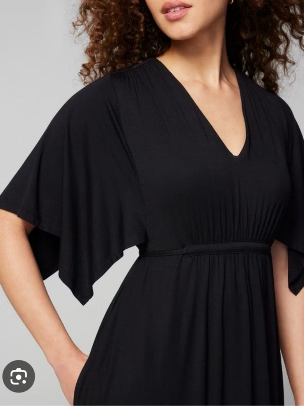 SOMA | Black Soft Jersey Caftan V-Neck Flutter Sleeve Midi Dress L Built In Bra - Picture 5 of 15